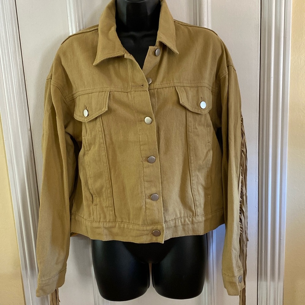 12 Tribe Tan Jacket with Fringe Size S